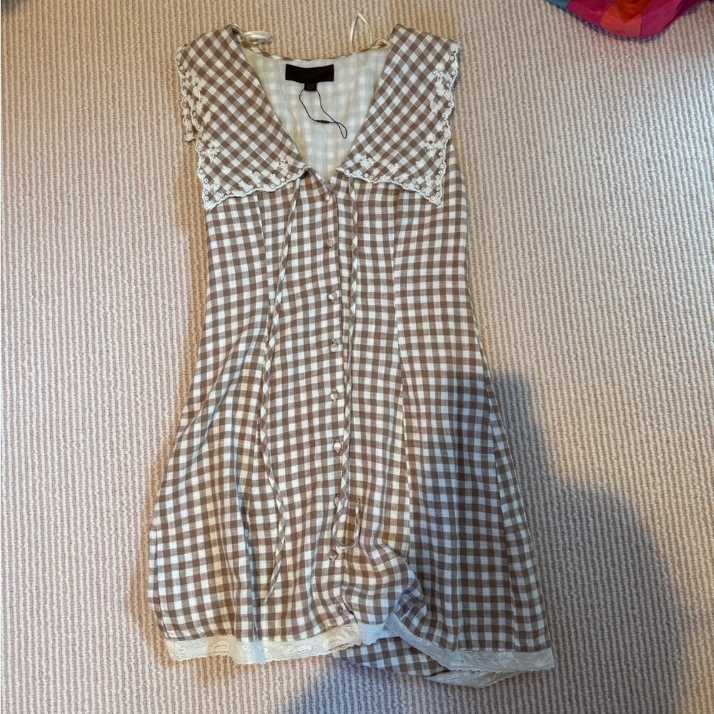 Zara Beige and White Checkered Dress